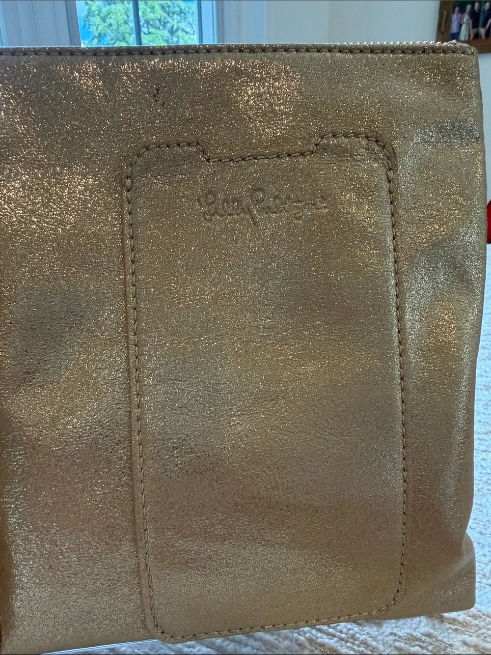 Lilly Pulitzer Gold Metallic Tech Pouch Zip-Top with Tassel